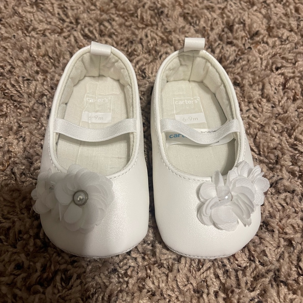 Carter's White Baby Shoes with Floral Accent